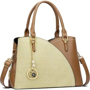 Women’s Brown Triple Compartment Satchel Fashion Top Handle Shoulder Bag